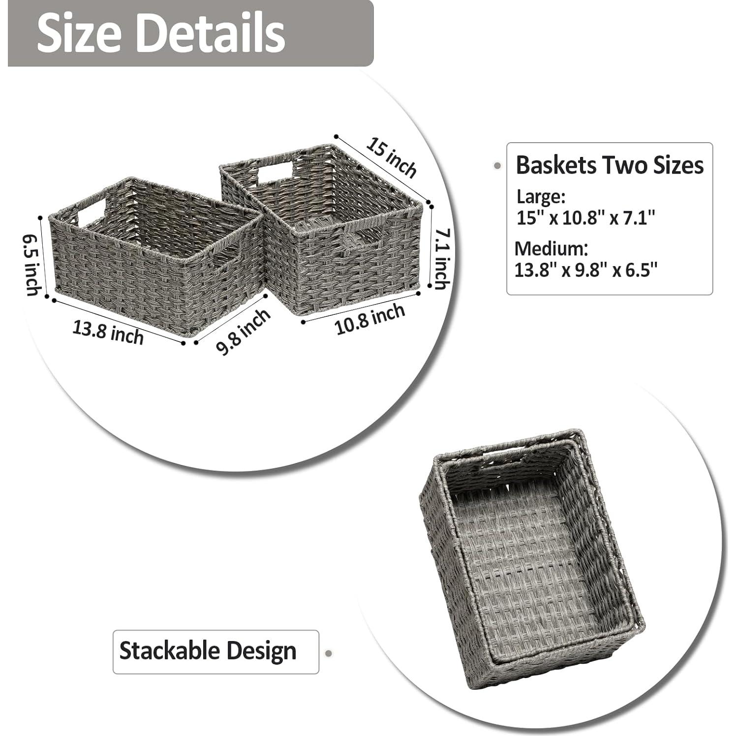 Cestas de Mimbre 2 Pack ROSOS Gris 38.1x27.4x18 cm y 35.6x24.9x16.5 cm