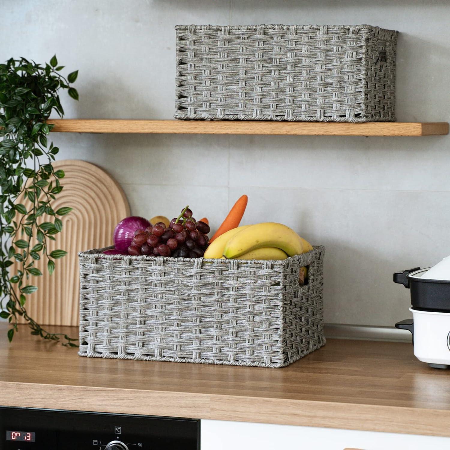 Cestas de Mimbre 2 Pack ROSOS Gris 38.1x27.4x18 cm y 35.6x24.9x16.5 cm