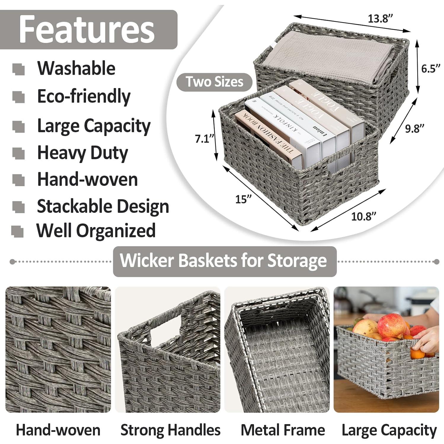 Cestas de Mimbre 2 Pack ROSOS Gris 38.1x27.4x18 cm y 35.6x24.9x16.5 cm