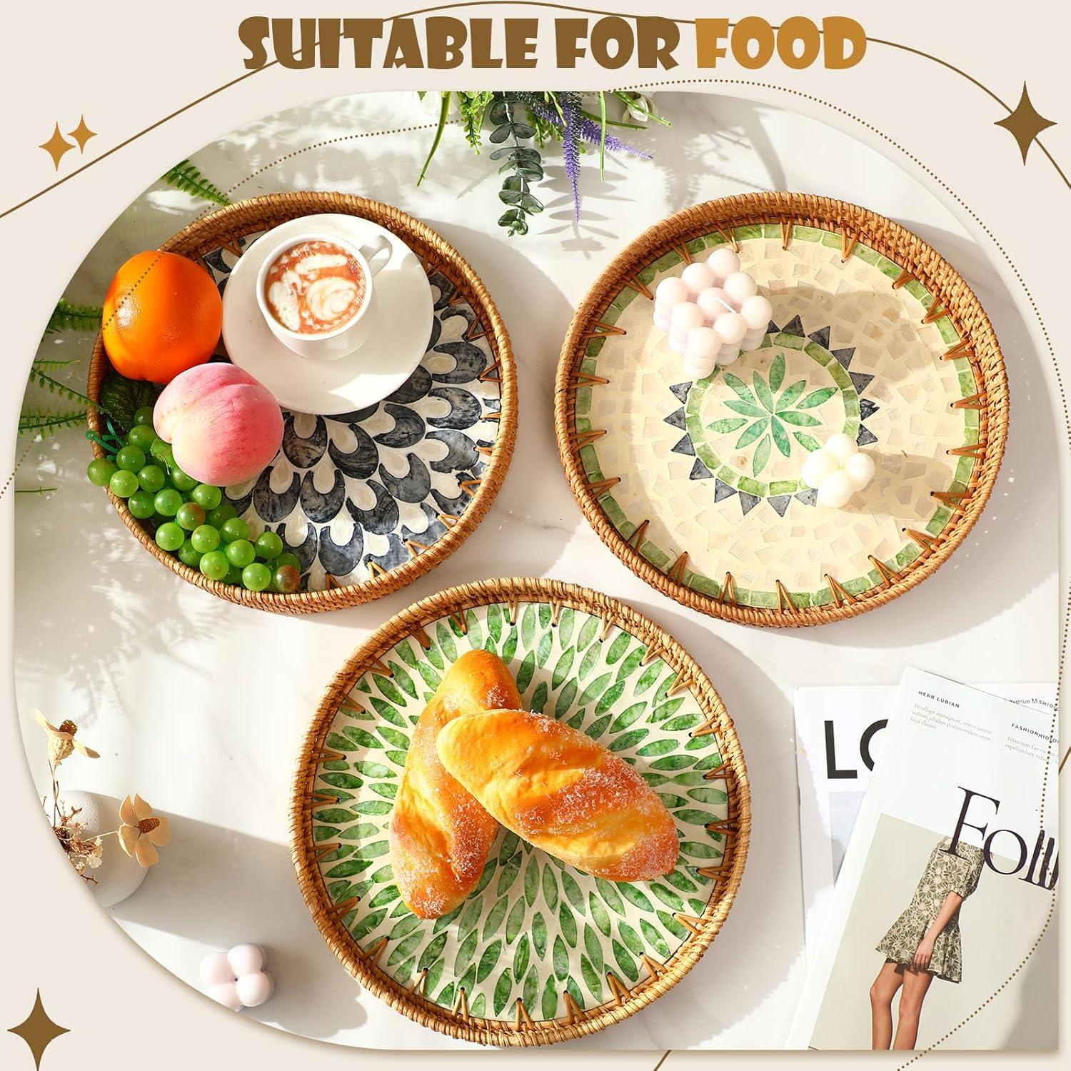 Juego de 3 bandejas redondas de mimbre Tiangrid 30 cm