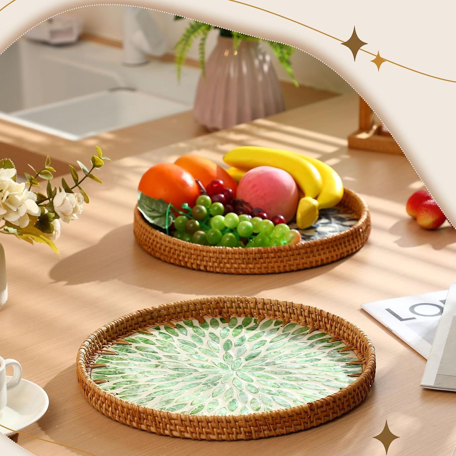 Juego de 3 bandejas redondas de mimbre Tiangrid 30 cm