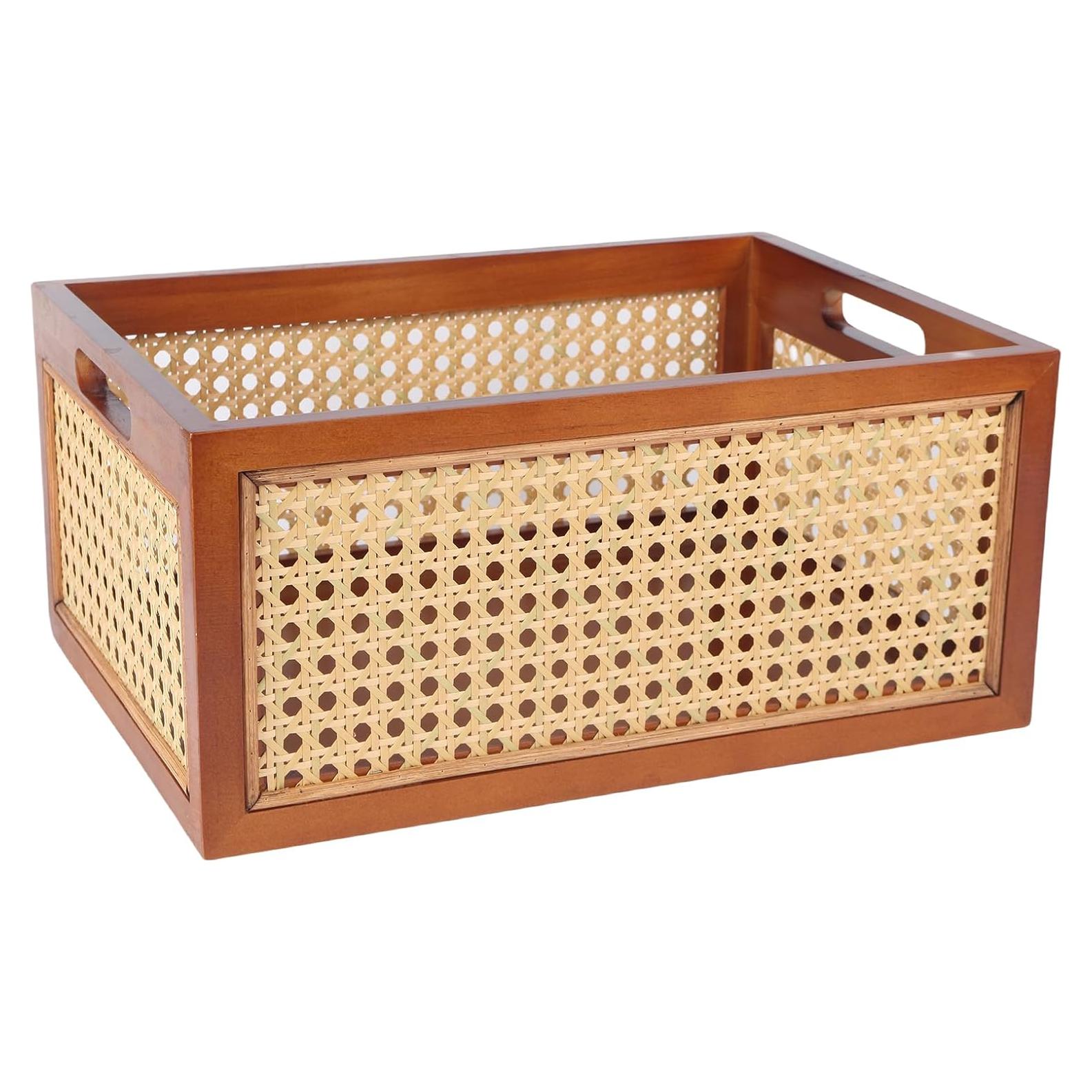 Cesta de Almacenamiento de Madera JNWLDZMY 25x35x16 cm Marrón