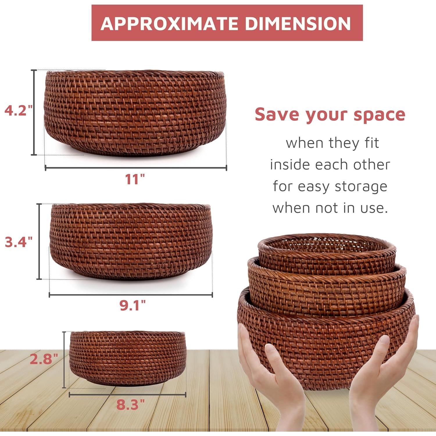 Cesta de Frutas Tejida CLAYNIX Juego de 3 Cuencos Redondos