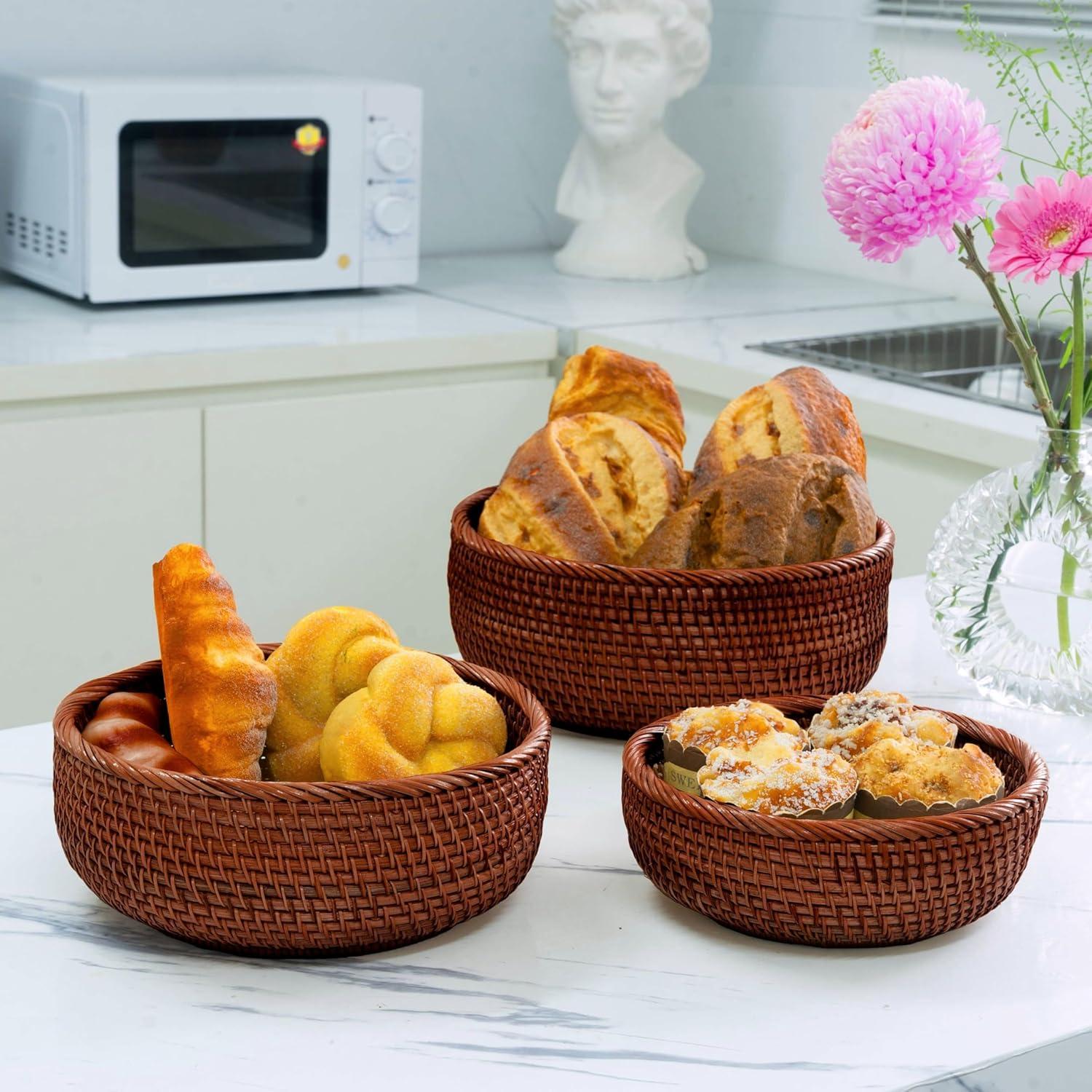 Cesta de Frutas Tejida CLAYNIX Juego de 3 Cuencos Redondos