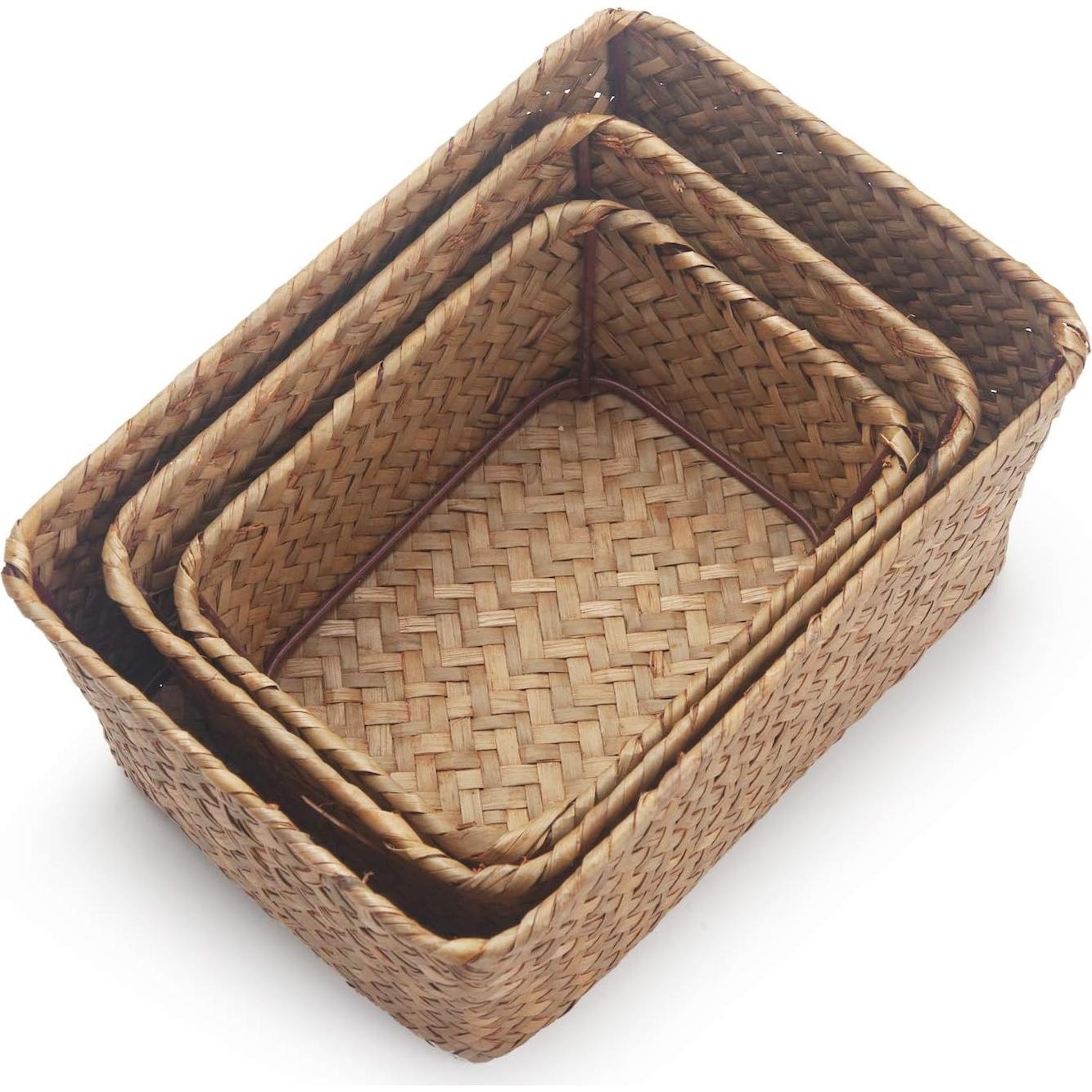 Cestas de Almacenamiento Abiertas DOKOT - Juego de 3 Mimbre Natural