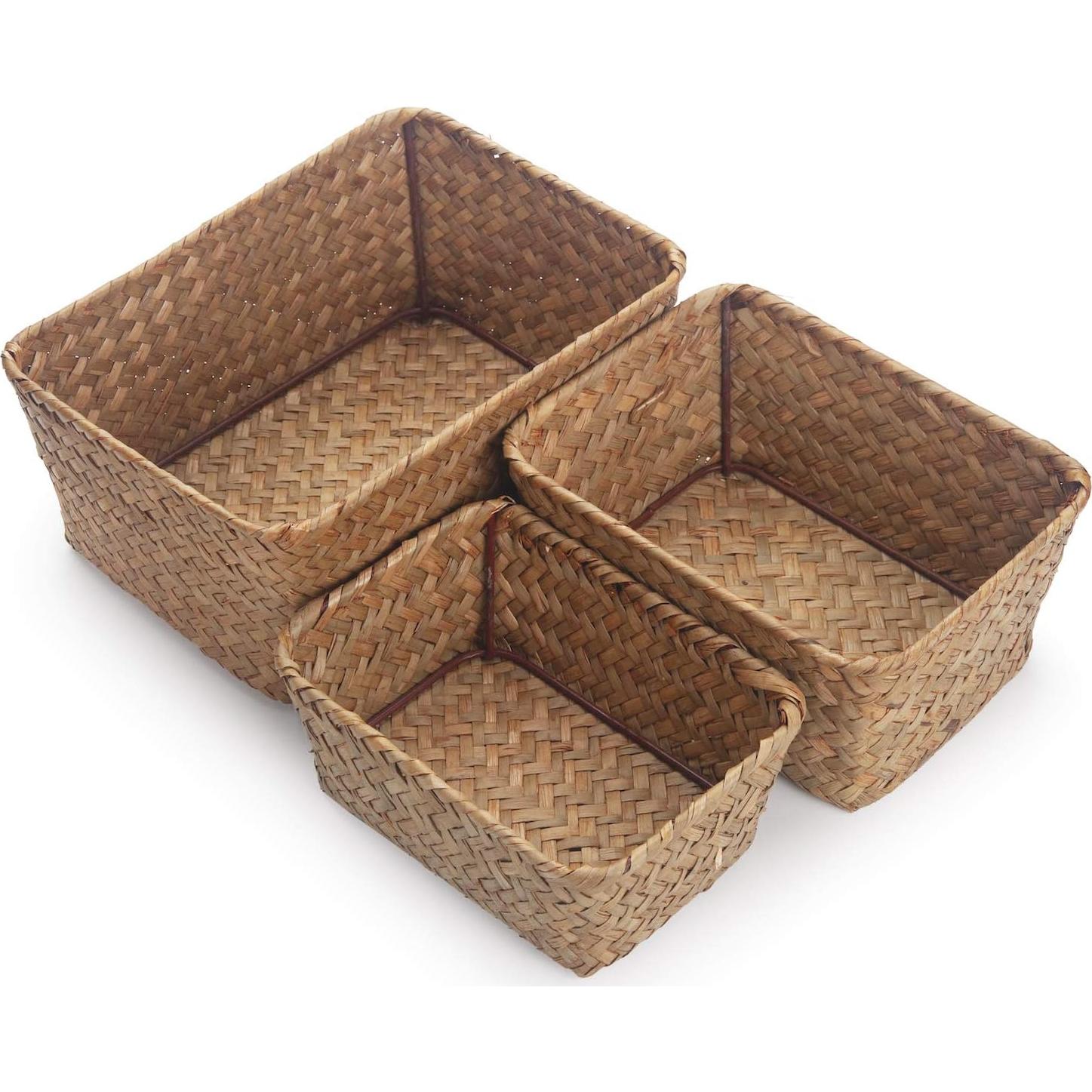 Cestas de Almacenamiento Abiertas DOKOT - Juego de 3 Mimbre Natural
