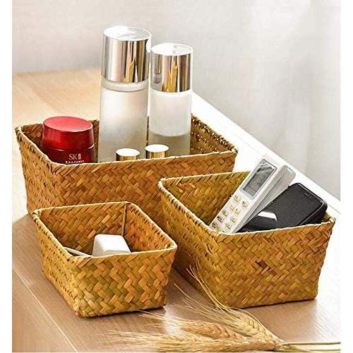 Cestas de Almacenamiento Abiertas DOKOT - Juego de 3 Mimbre Natural
