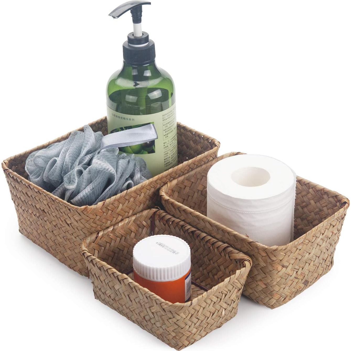 Cestas de Almacenamiento Abiertas DOKOT - Juego de 3 Mimbre Natural