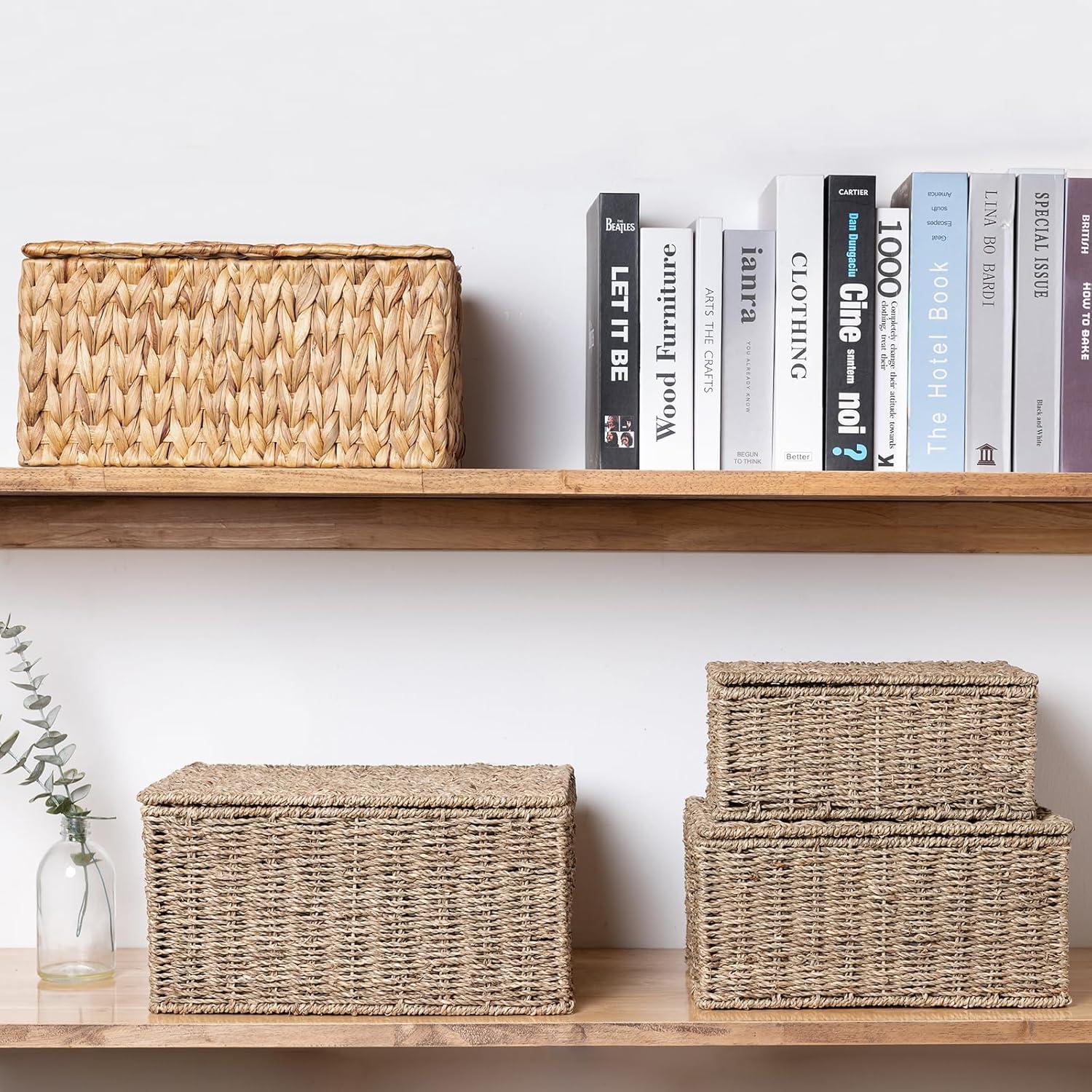 Cestas de Almacenamiento de Mimbre OEHID con Tapa - Juego de 3