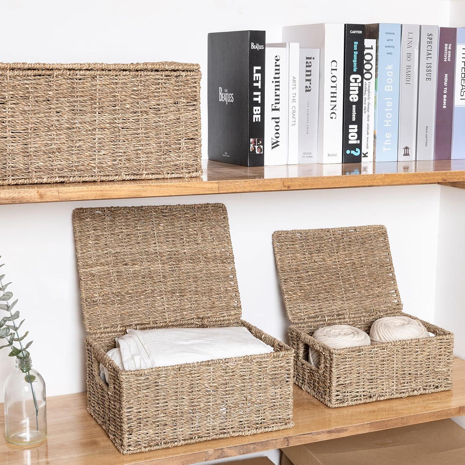 Cestas de Almacenamiento de Mimbre OEHID con Tapa - Juego de 3