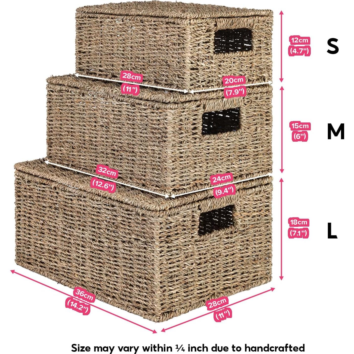 Cestas de Almacenamiento de Mimbre OEHID con Tapa - Juego de 3