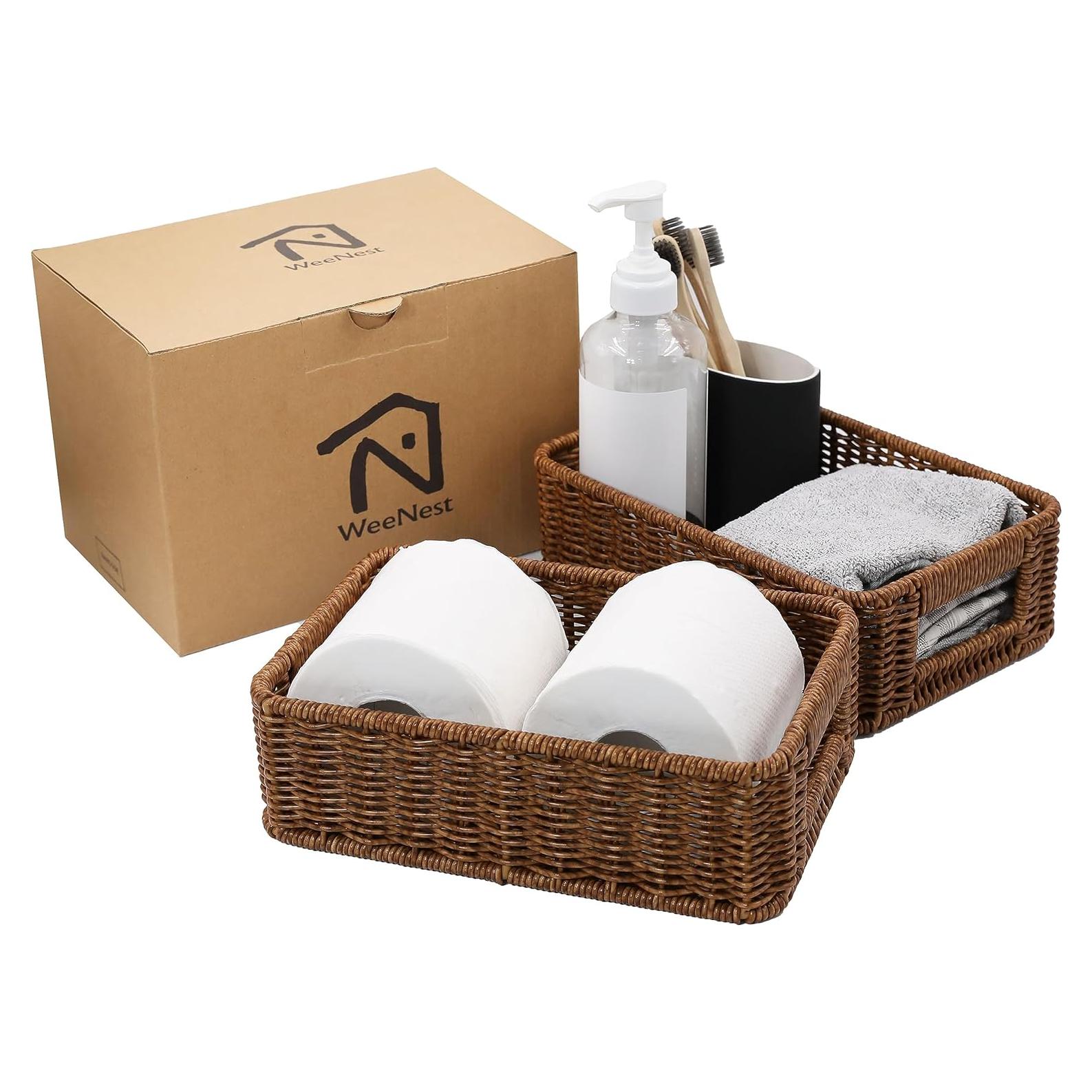 Cestas de Mimbre WeeNest para Organizar Baño - Juego de 2