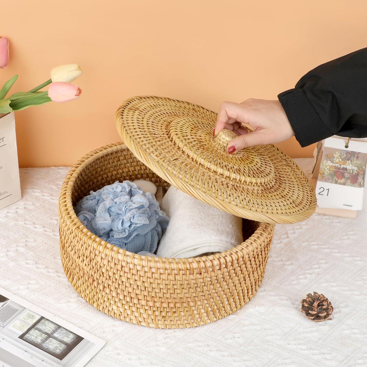 Cesta de Almacenamiento Redonda Hipiwe 30.2 cm con Tapa