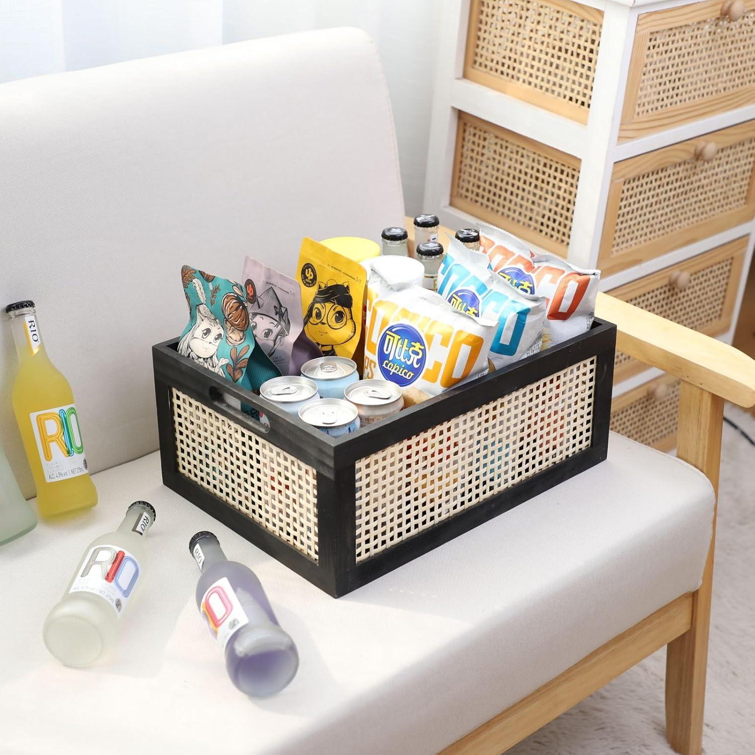 Cesta de Almacenamiento de Madera Natural SHCMSADO 38x28x16cm