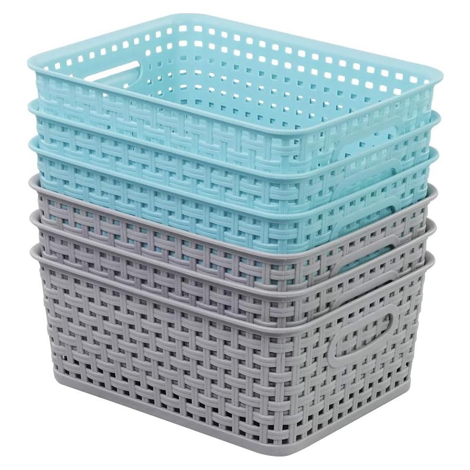 Cestas de plástico trenzado AnnkkyUS - 6 unidades 25x19x10 cm