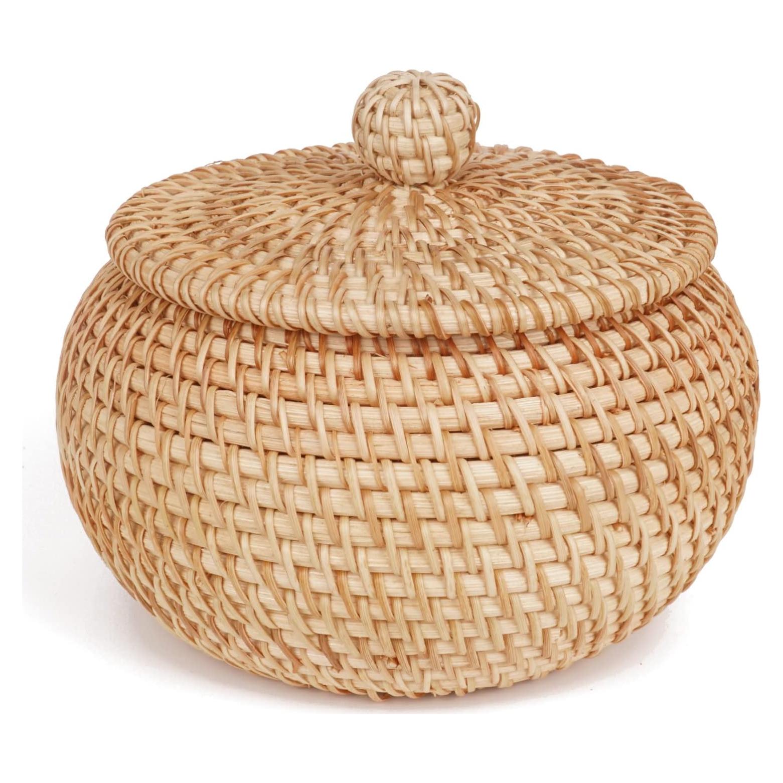 Cesta de Ratán Redonda con Tapa Lilacooqinn 16x13cm