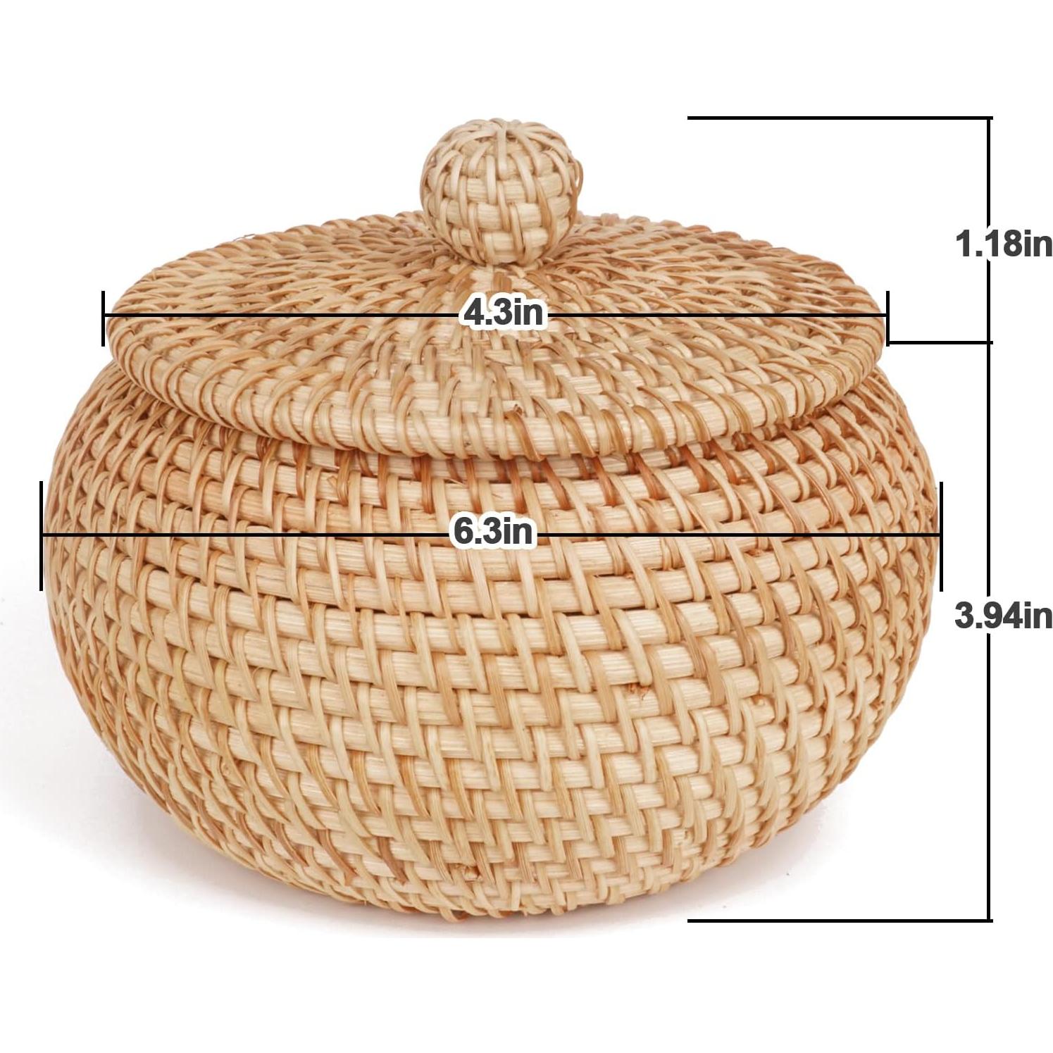 Cesta de Ratán Redonda con Tapa Lilacooqinn 16x13cm