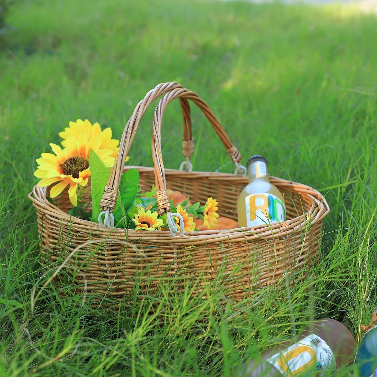 Cesta de Picnic de Mimbre Kingwillow Natural 35.88x29.97 cm