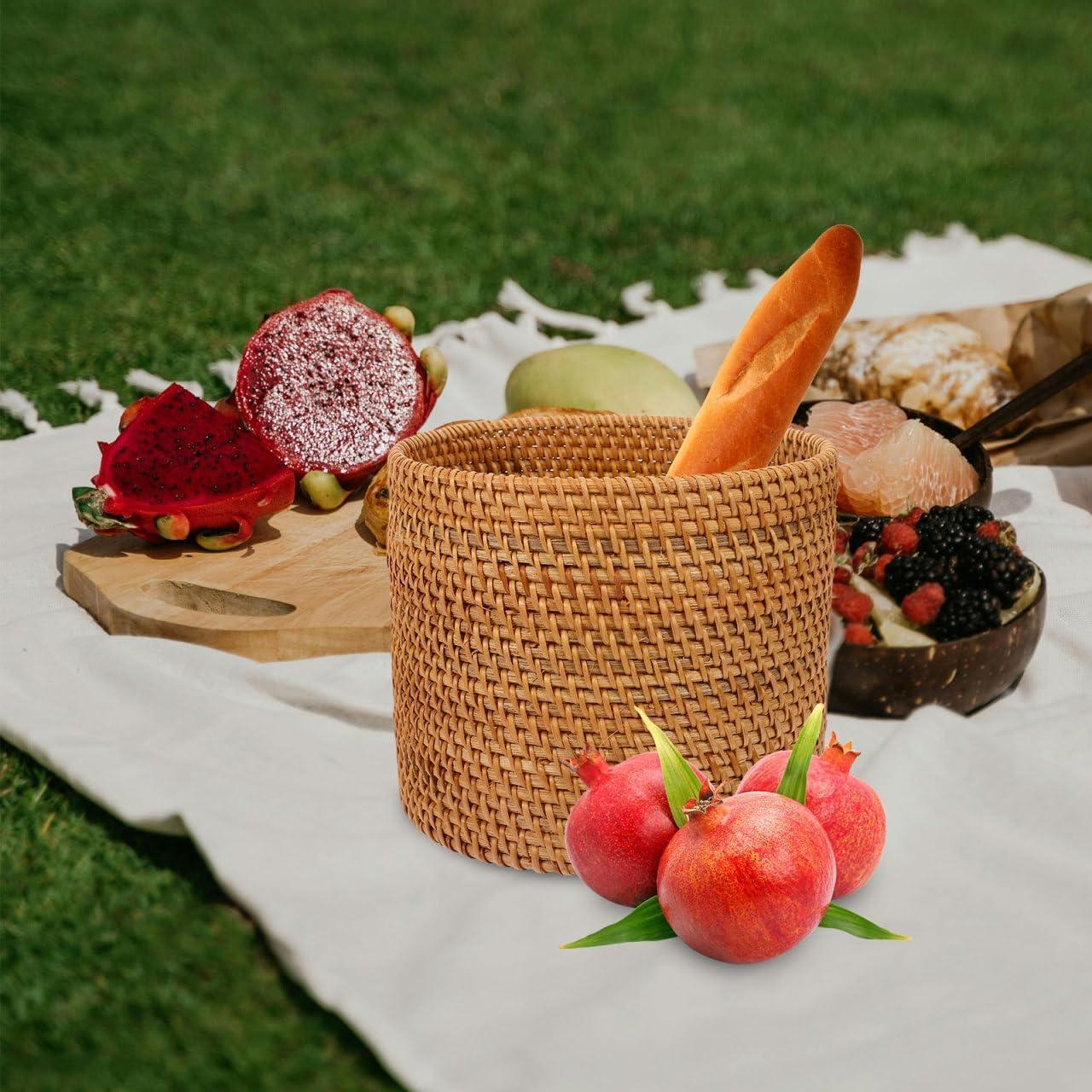 Cesta de Almacenamiento Redonda Mikikit Rattan 20x20cm Marrón