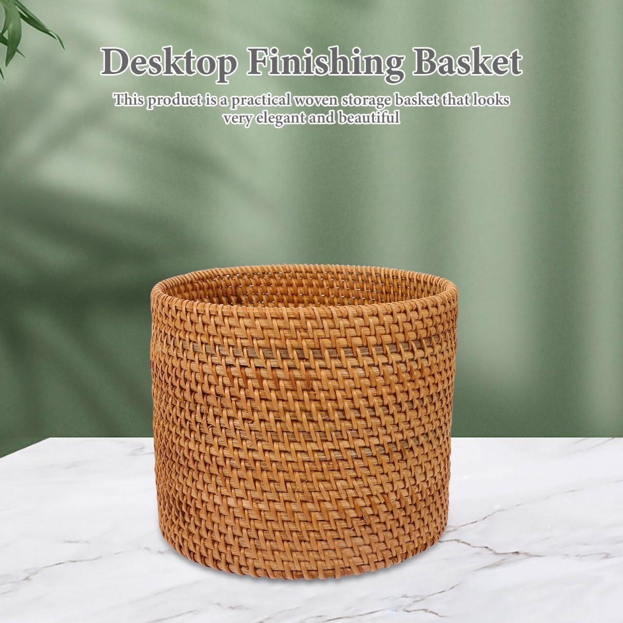 Cesta de Almacenamiento Redonda Mikikit Rattan 20x20cm Marrón