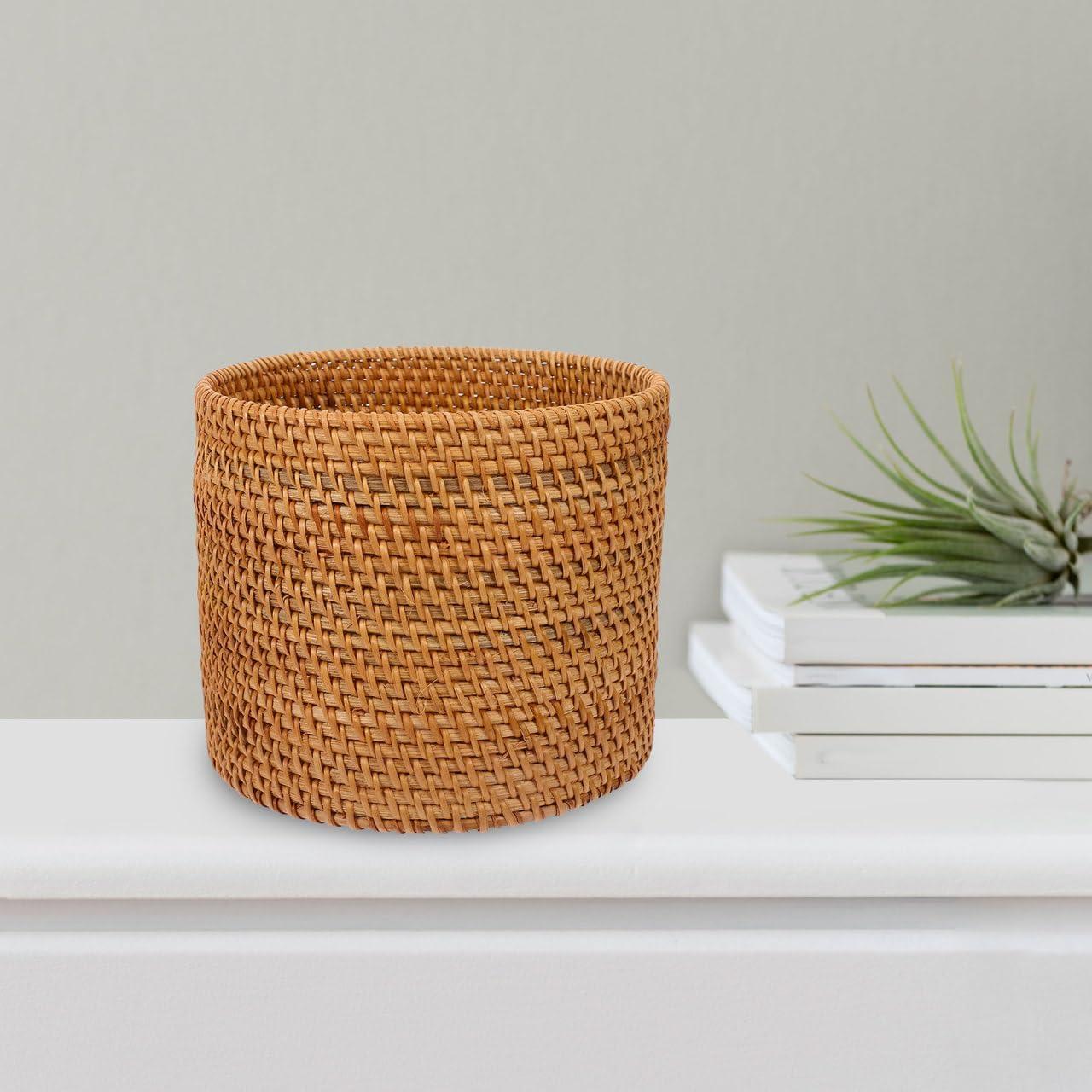 Cesta de Almacenamiento Redonda Mikikit Rattan 20x20cm Marrón