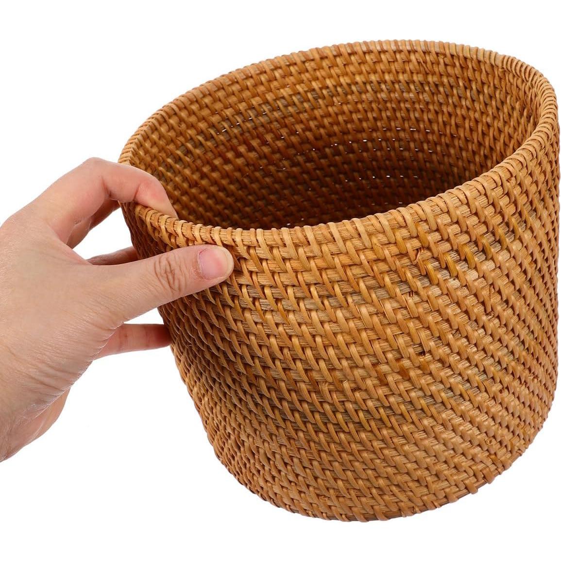 Cesta de Almacenamiento Redonda Mikikit Rattan 20x20cm Marrón