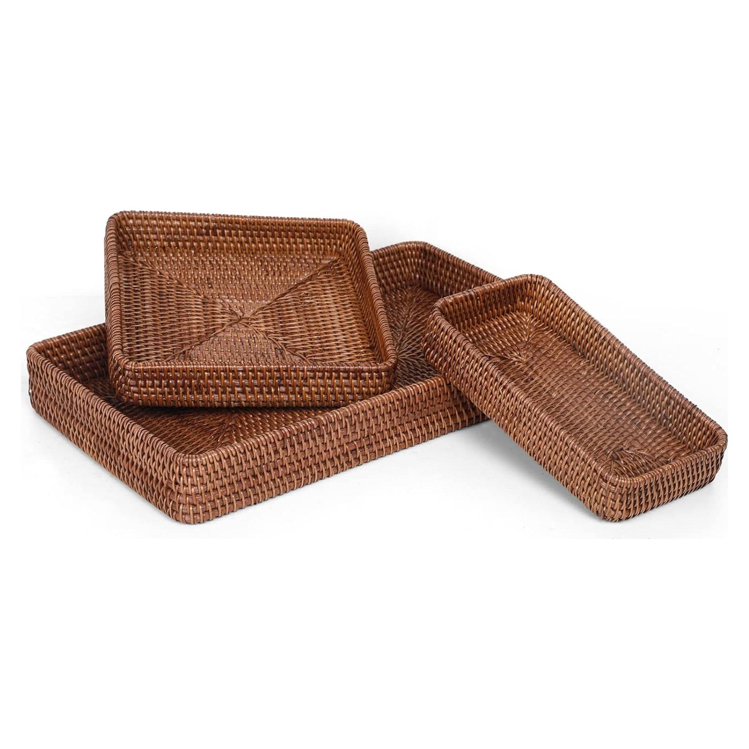 Bandeja Rectangular de Ratán YANGQIHOME - Juego de 3 - Marrón Oscuro