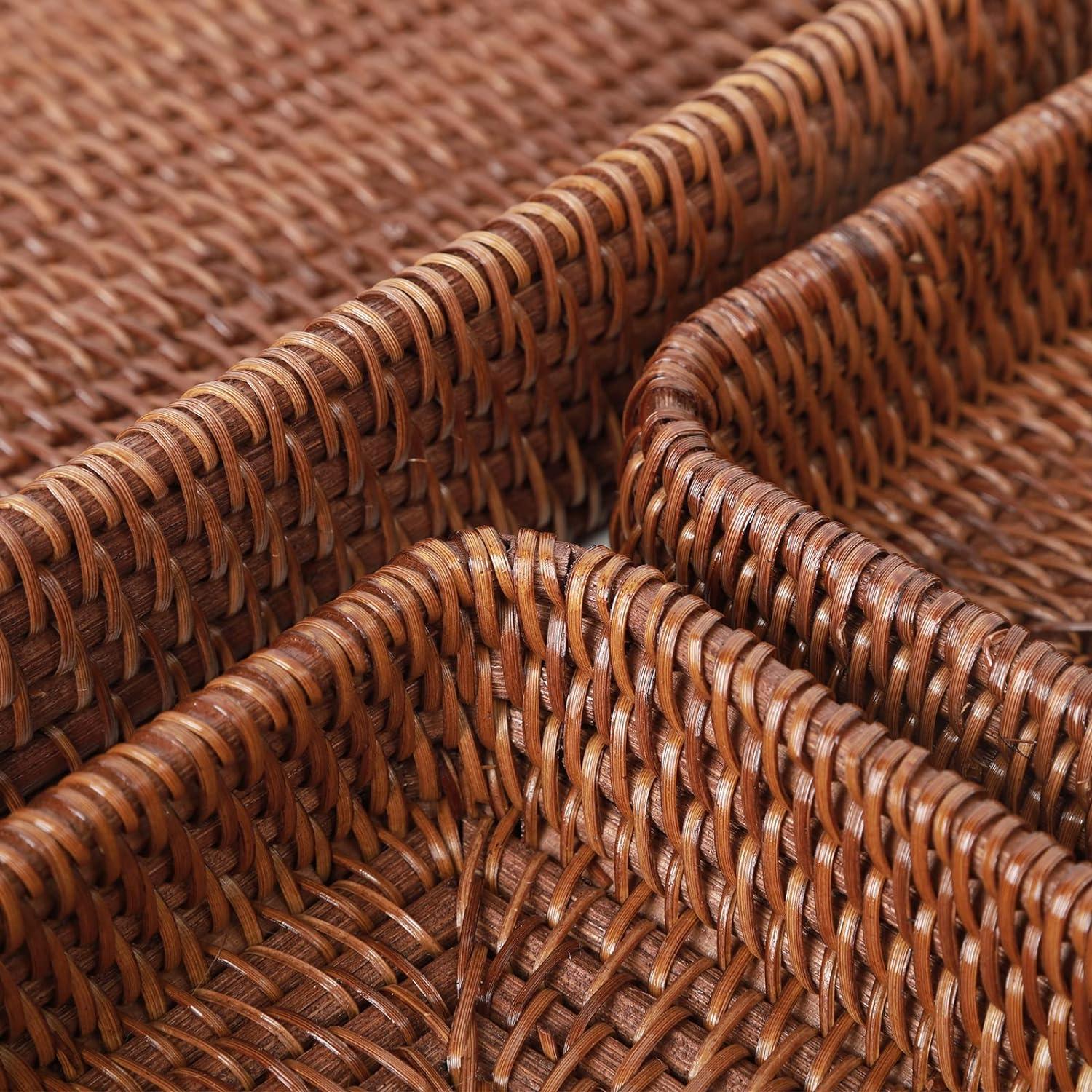 Bandeja Rectangular de Ratán YANGQIHOME - Juego de 3 - Marrón Oscuro