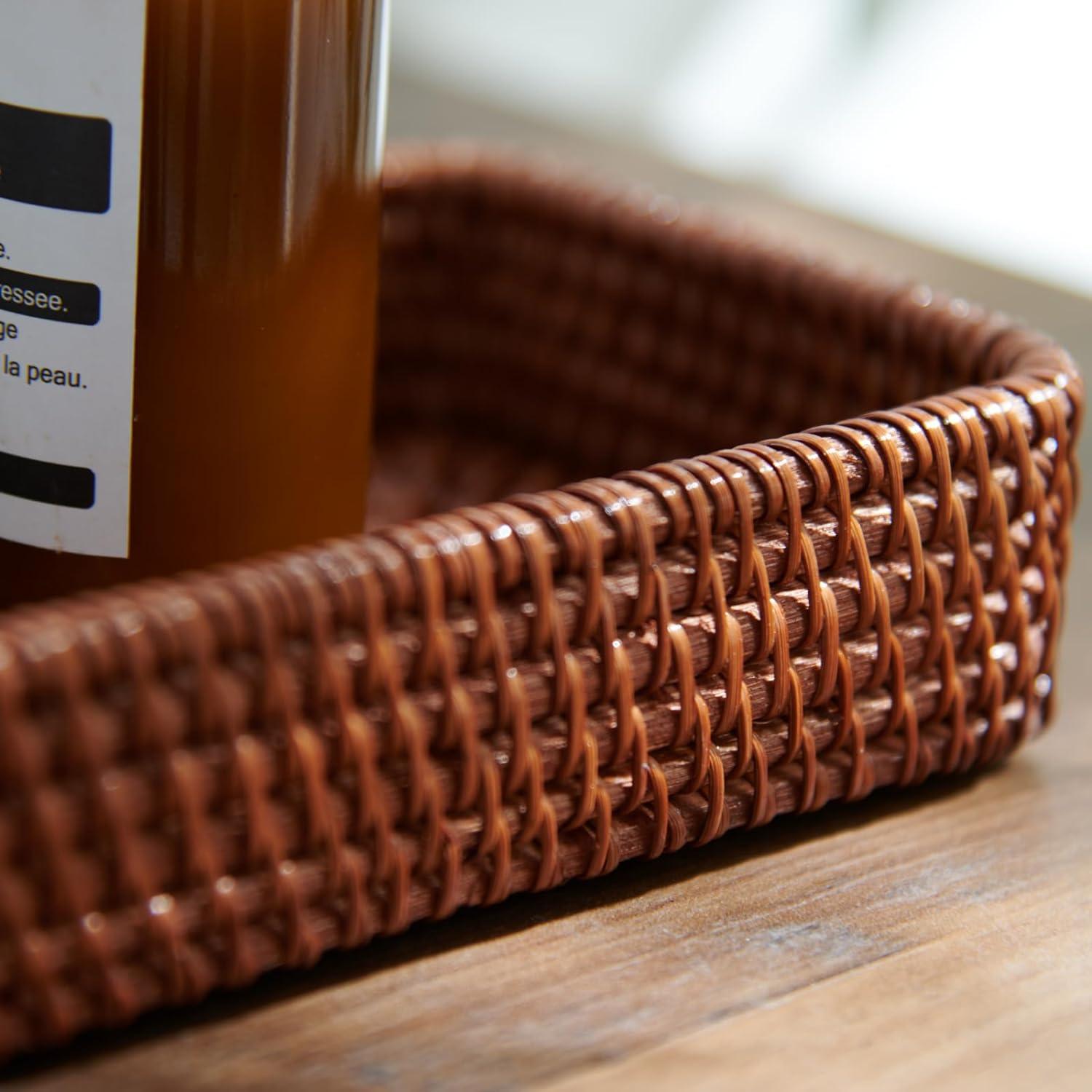 Bandeja Rectangular de Ratán YANGQIHOME - Juego de 3 - Marrón Oscuro