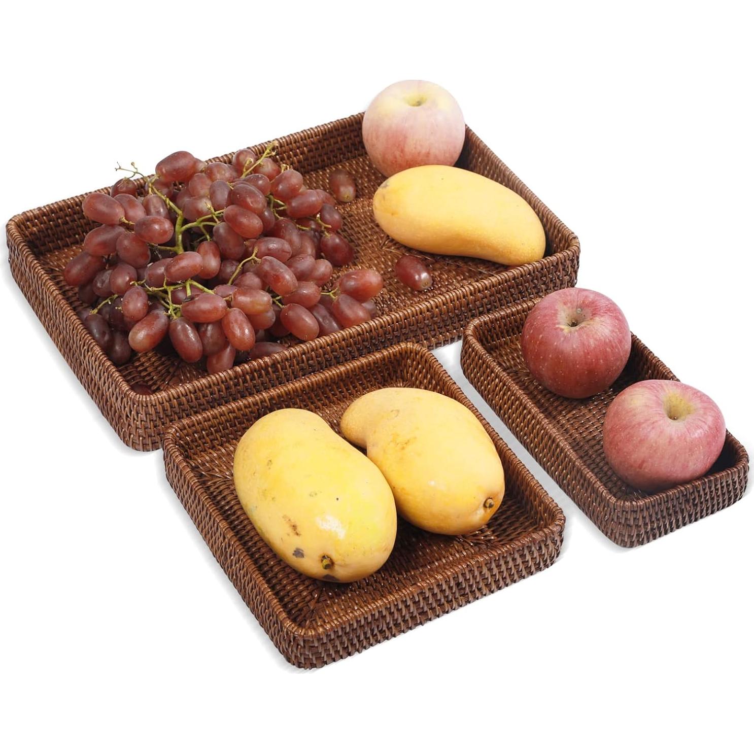 Bandeja Rectangular de Ratán YANGQIHOME - Juego de 3 - Marrón Oscuro