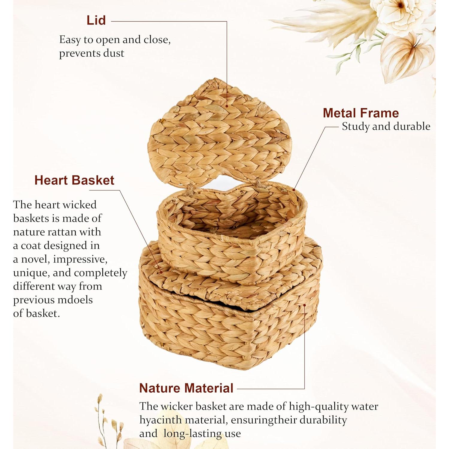 Juego de 2 cestas de mimbre LUSYDECO con tapa corazón