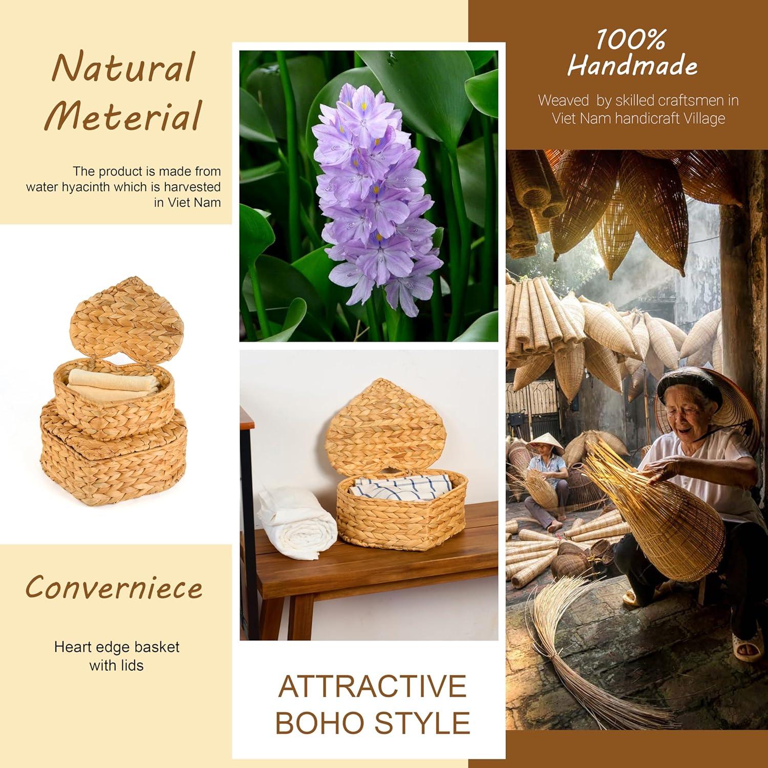 Juego de 2 cestas de mimbre LUSYDECO con tapa corazón