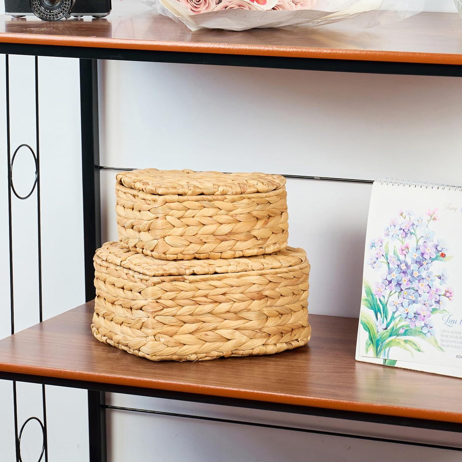 Juego de 2 cestas de mimbre LUSYDECO con tapa corazón