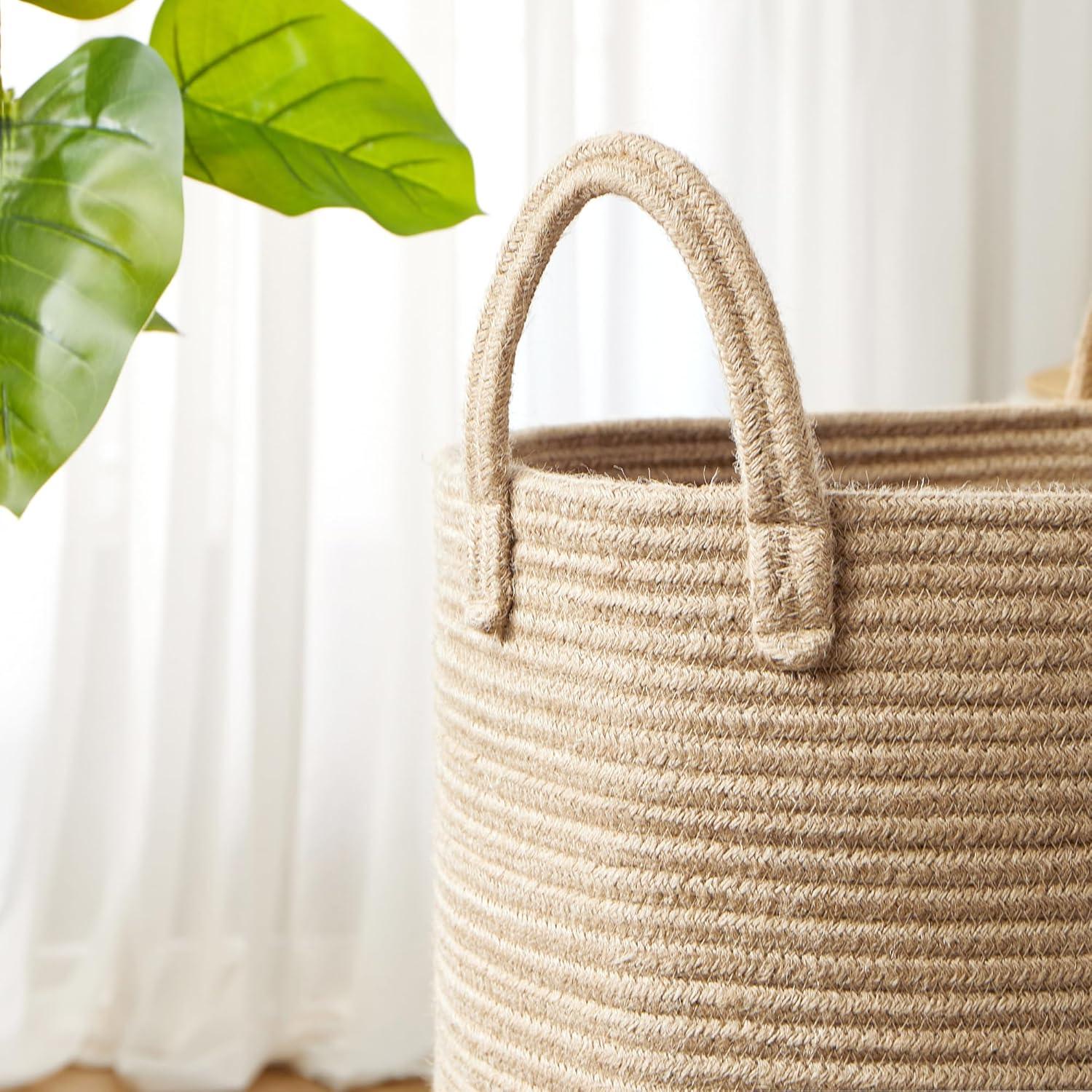 Cesta de lavandería extra grande MOJOSCEND 80L yute redonda