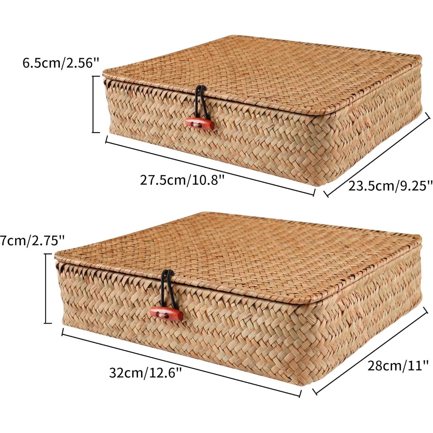Juego de 2 Cestas de Mimbre FEILANDUO con Tapa - Almacenamiento Boho