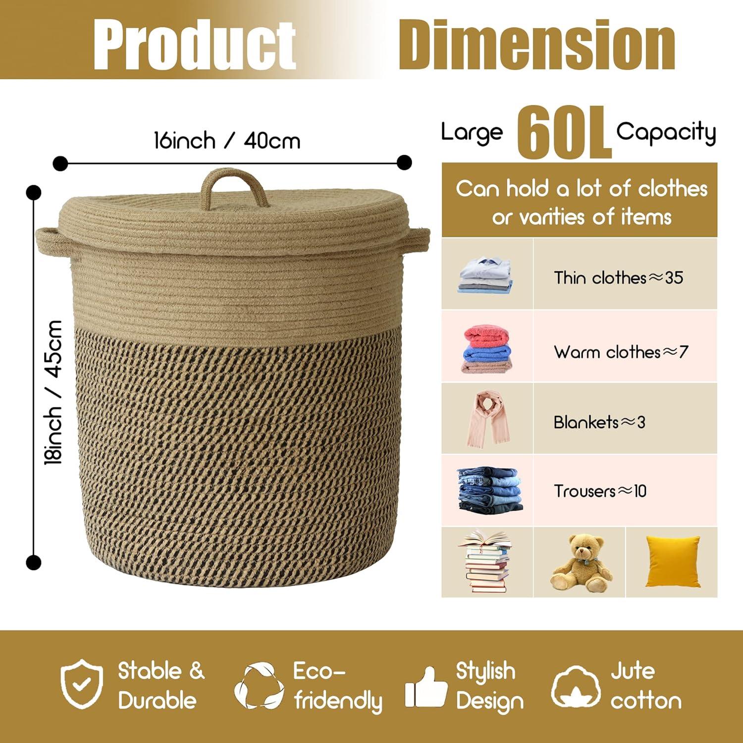 Cesta de Almacenamiento JIABOLANG 60L con Tapa Redonda 45cm