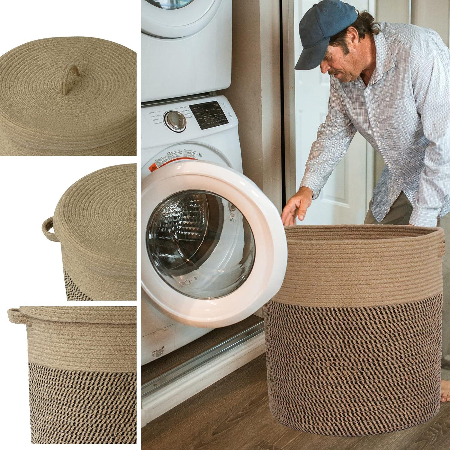 Cesta de Almacenamiento JIABOLANG 60L con Tapa Redonda 45cm