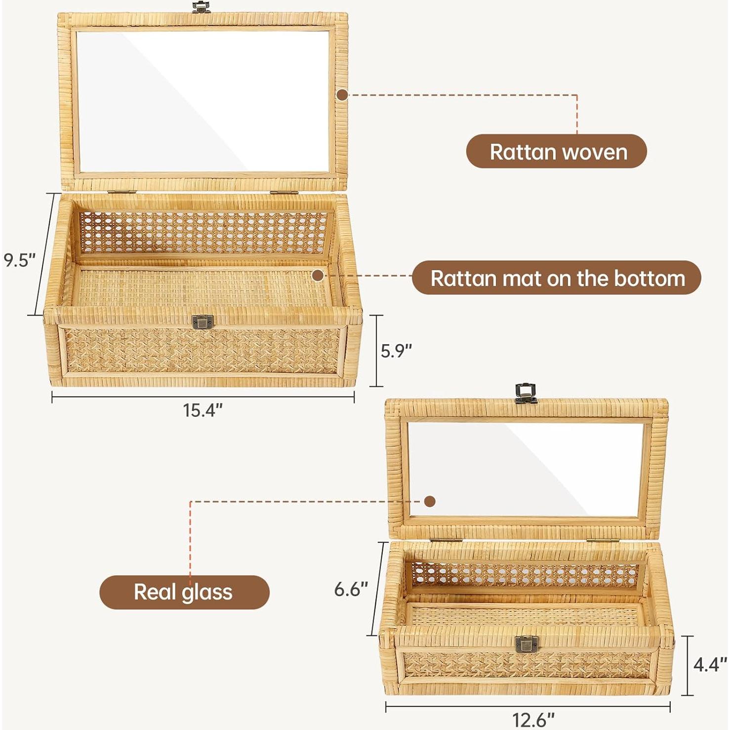 Juego de 2 Cajas Decorativas de Ratán Dendrovia con Tapa