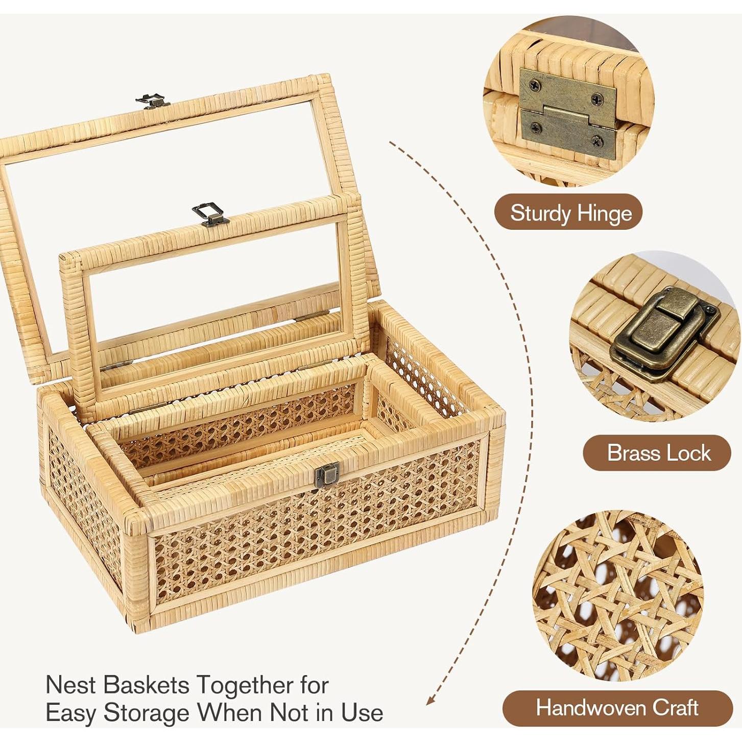 Juego de 2 Cajas Decorativas de Ratán Dendrovia con Tapa