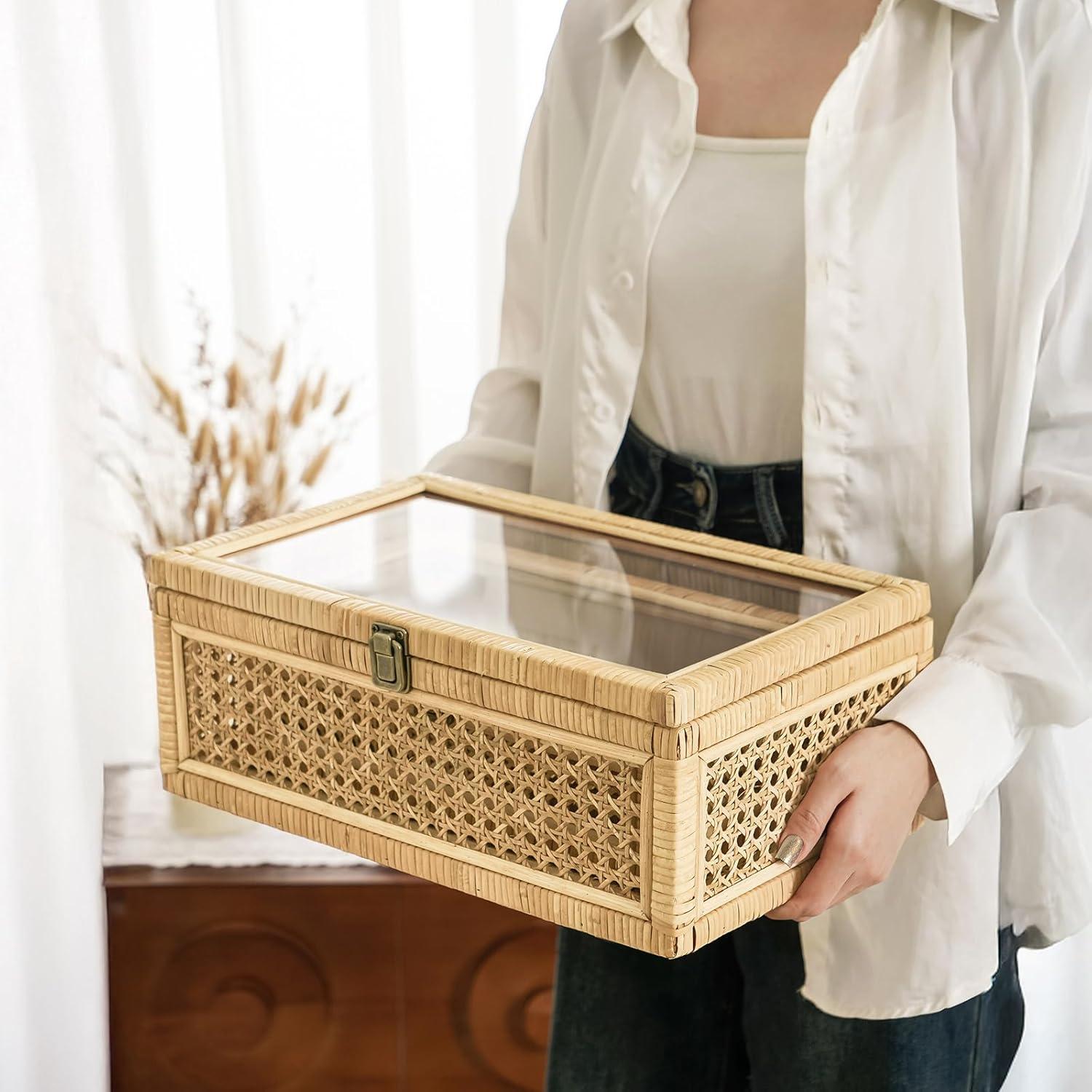 Juego de 2 Cajas Decorativas de Ratán Dendrovia con Tapa