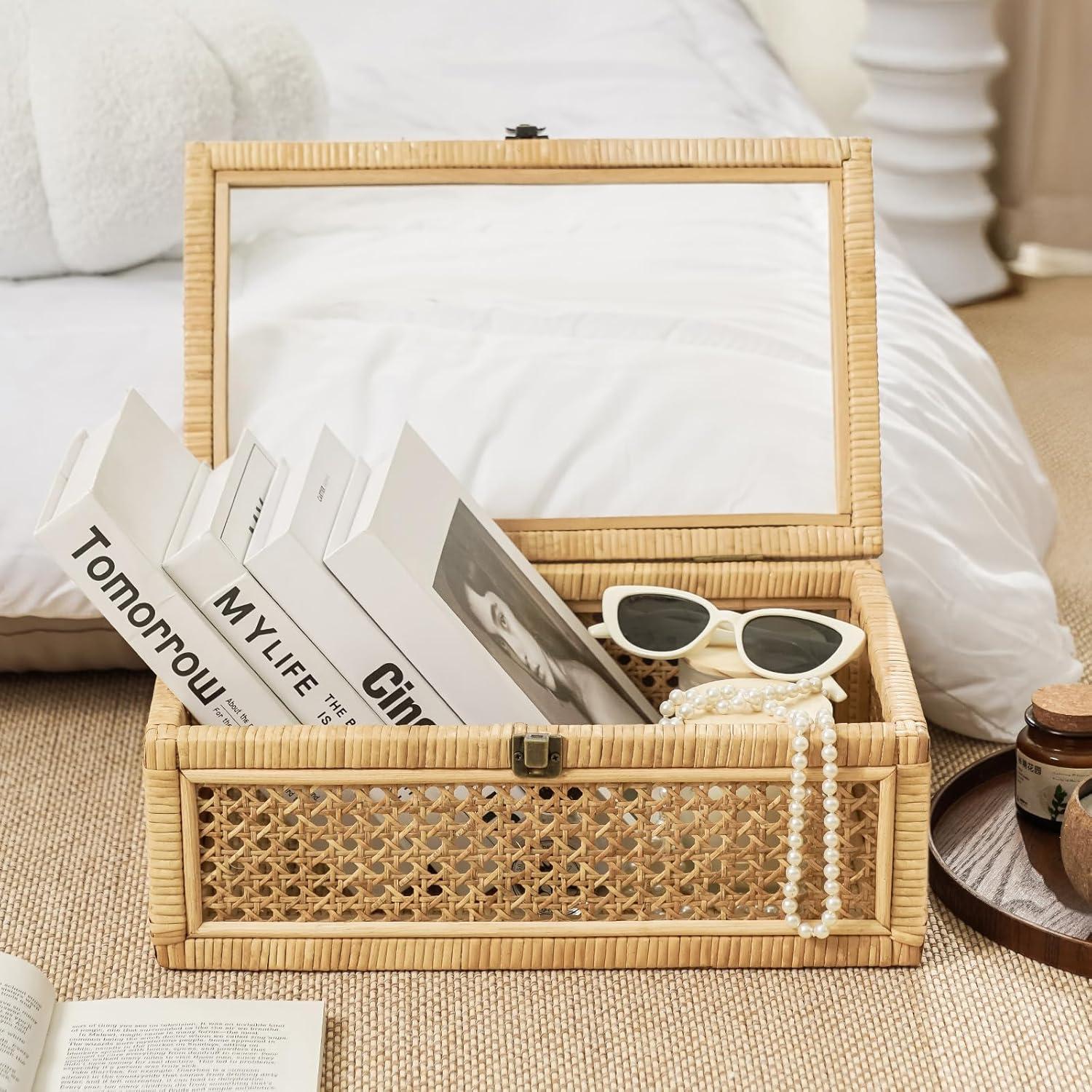 Juego de 2 Cajas Decorativas de Ratán Dendrovia con Tapa