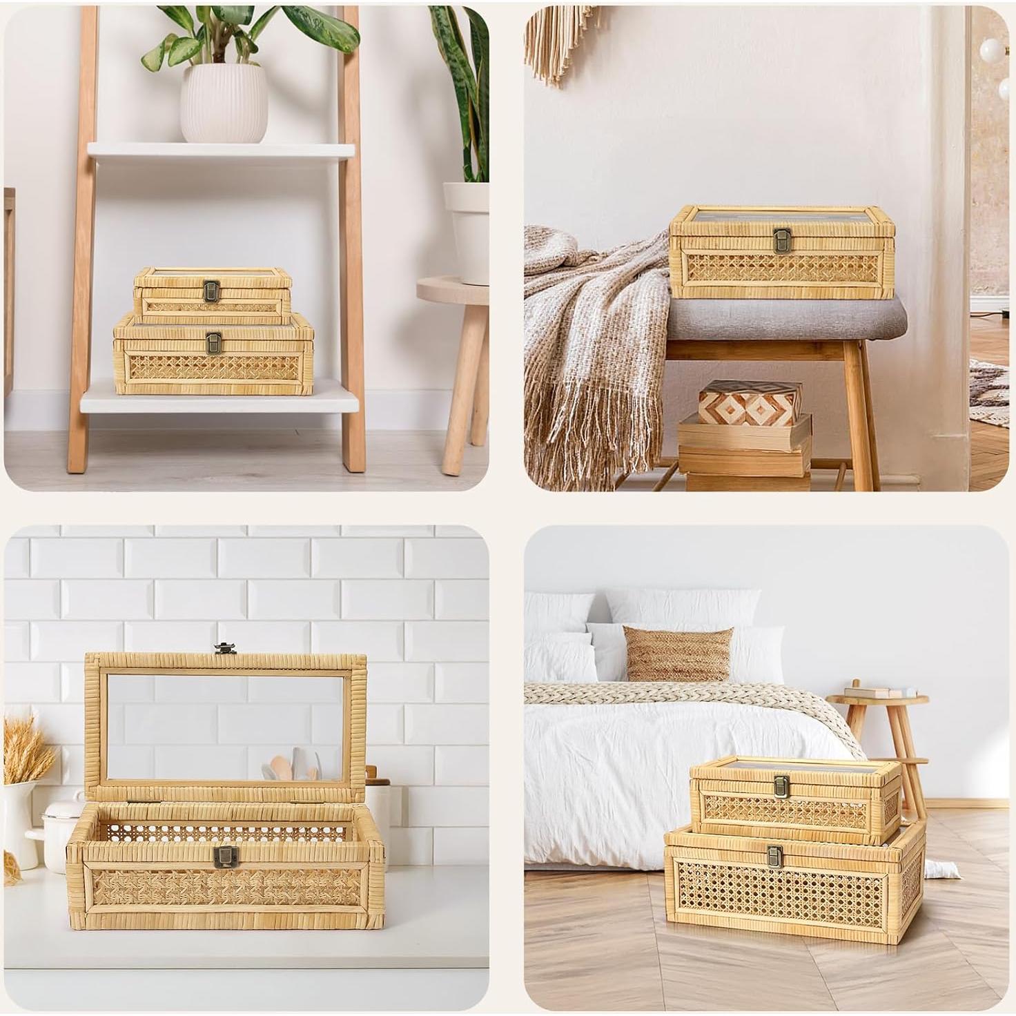 Juego de 2 Cajas Decorativas de Ratán Dendrovia con Tapa