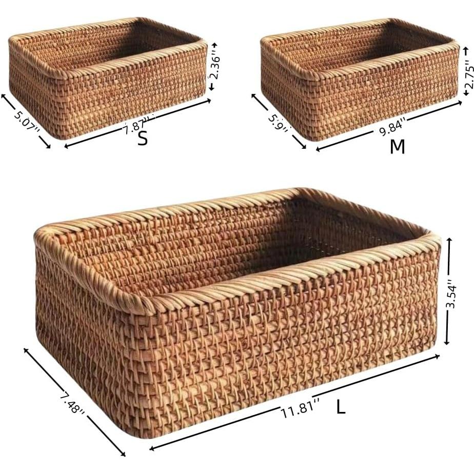 Juego de 3 cestas de almacenamiento de ratán natural YOHEOIIO