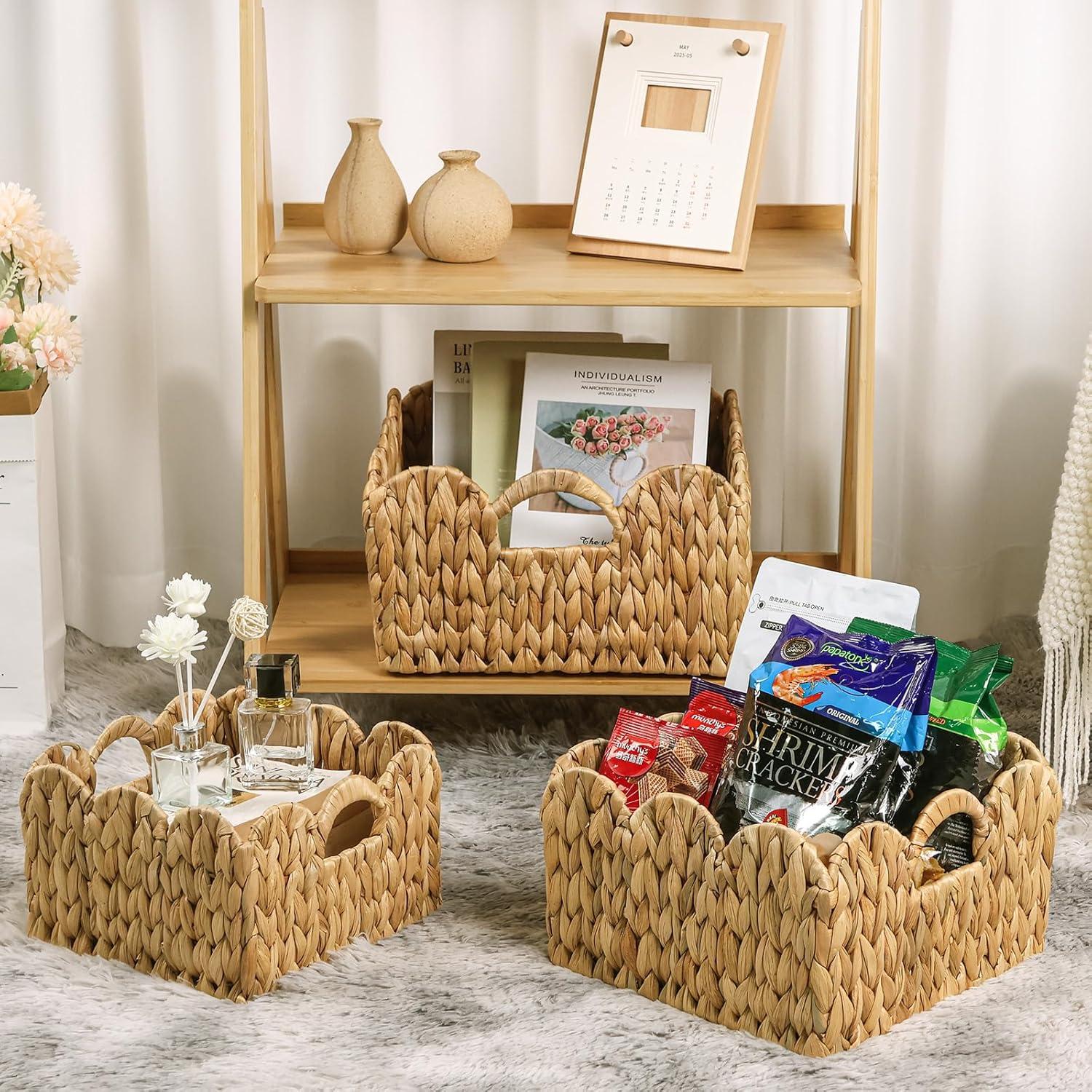 Set de 3 Cestas de Almacenamiento GVKGVK de Mimbre Natural