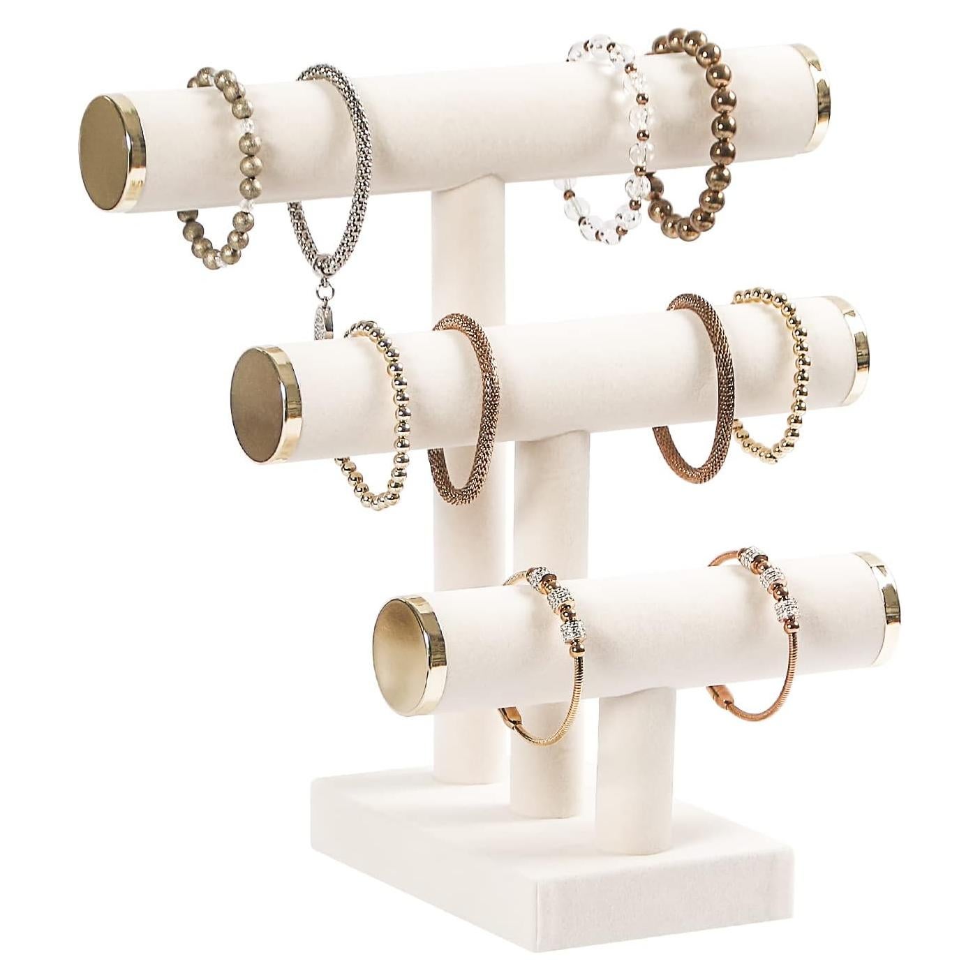 Soporte para Pulseras 3 Niveles Pengup Terciopelo Beige