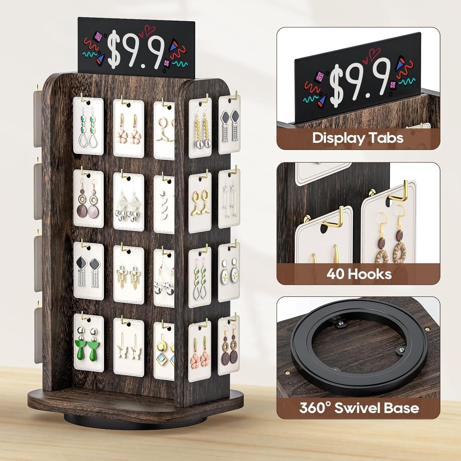 Soporte de Exhibición de Joyería Rotativo ORLESS Negro 40 Ganchos