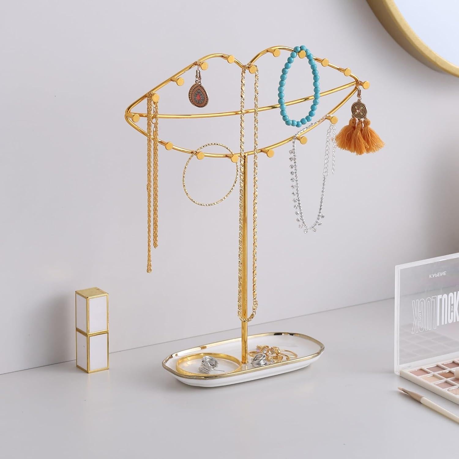 Soporte de Joyería KELEQUI ZAP con Base de Cerámica Dorada