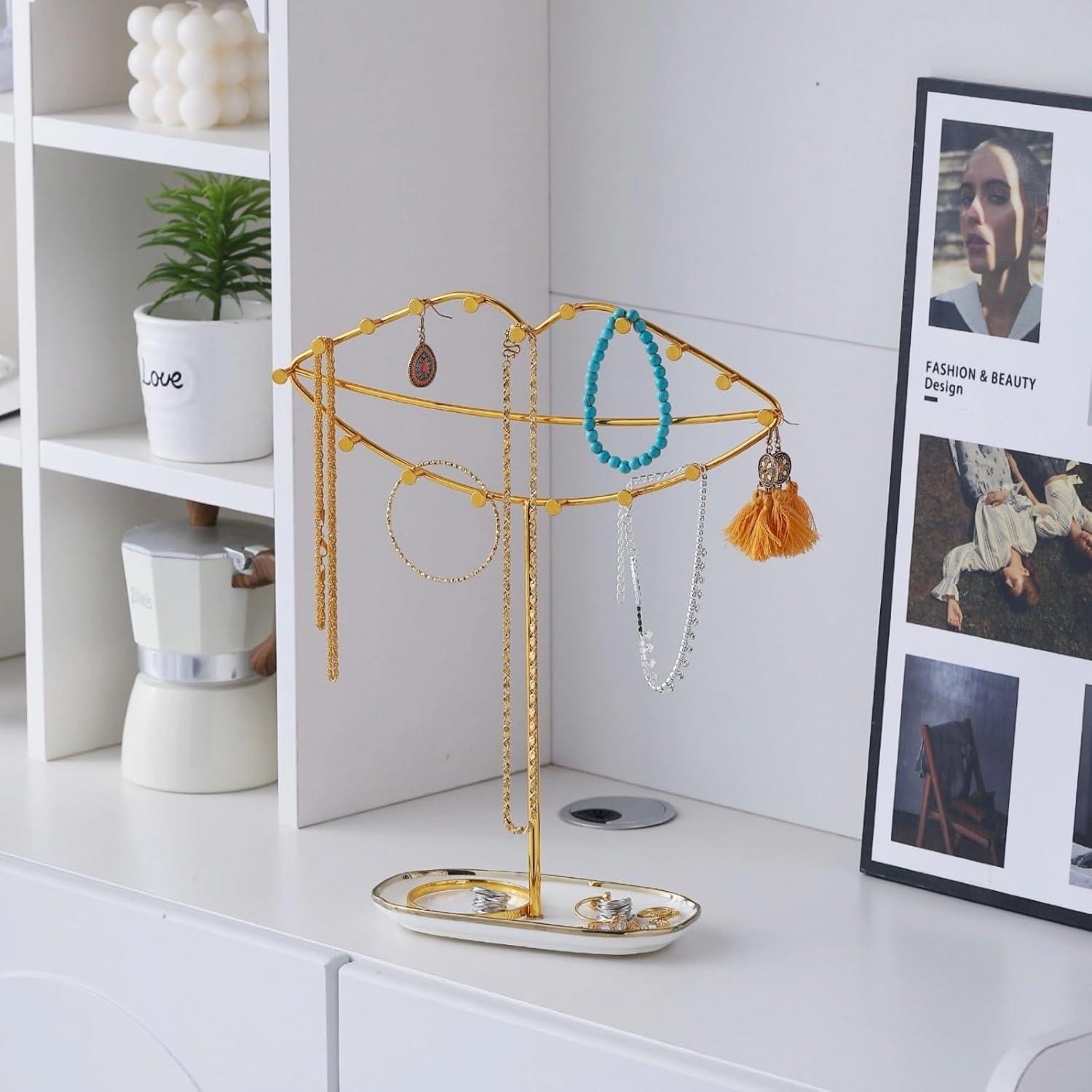 Soporte de Joyería KELEQUI ZAP con Base de Cerámica Dorada