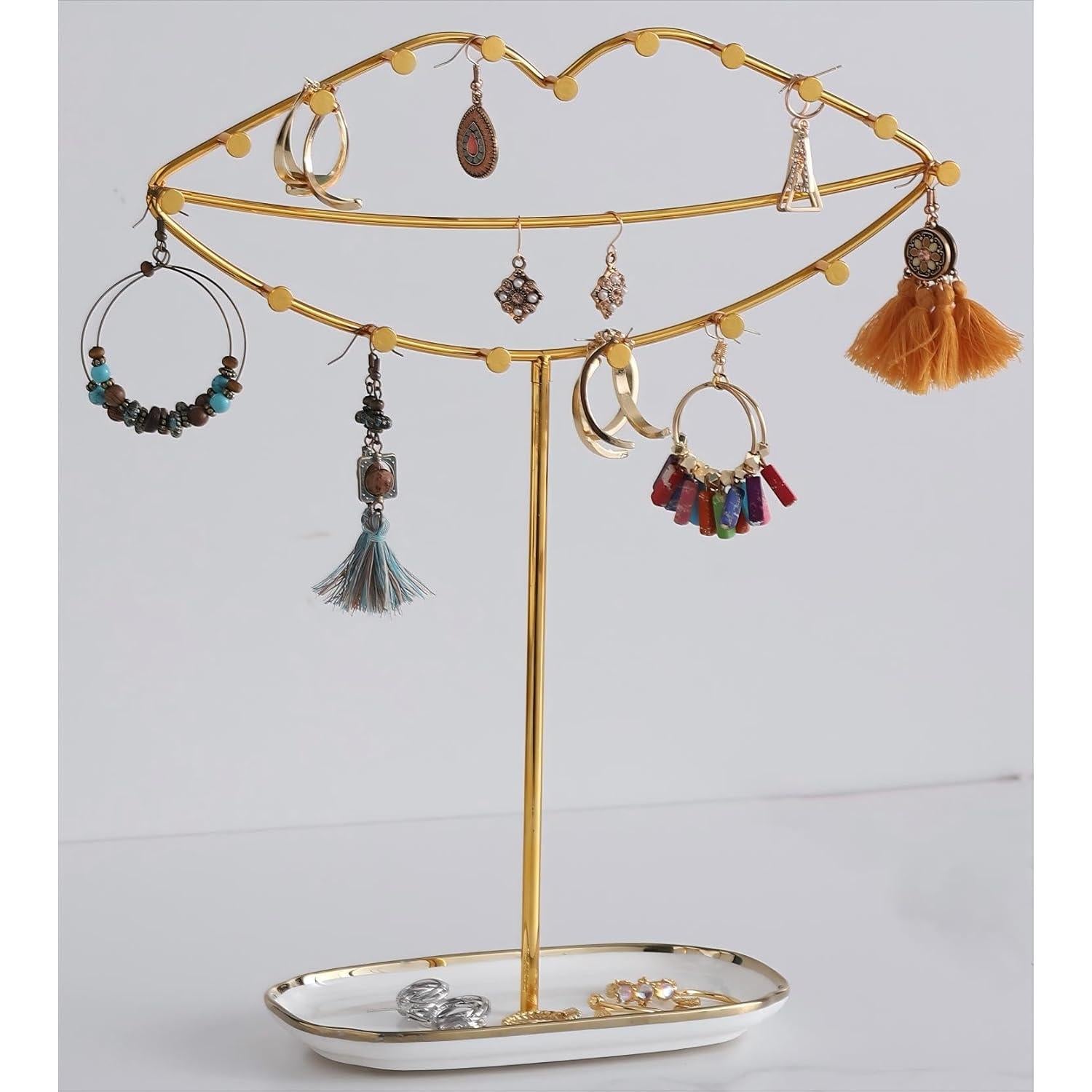 Soporte de Joyería KELEQUI ZAP con Base de Cerámica Dorada