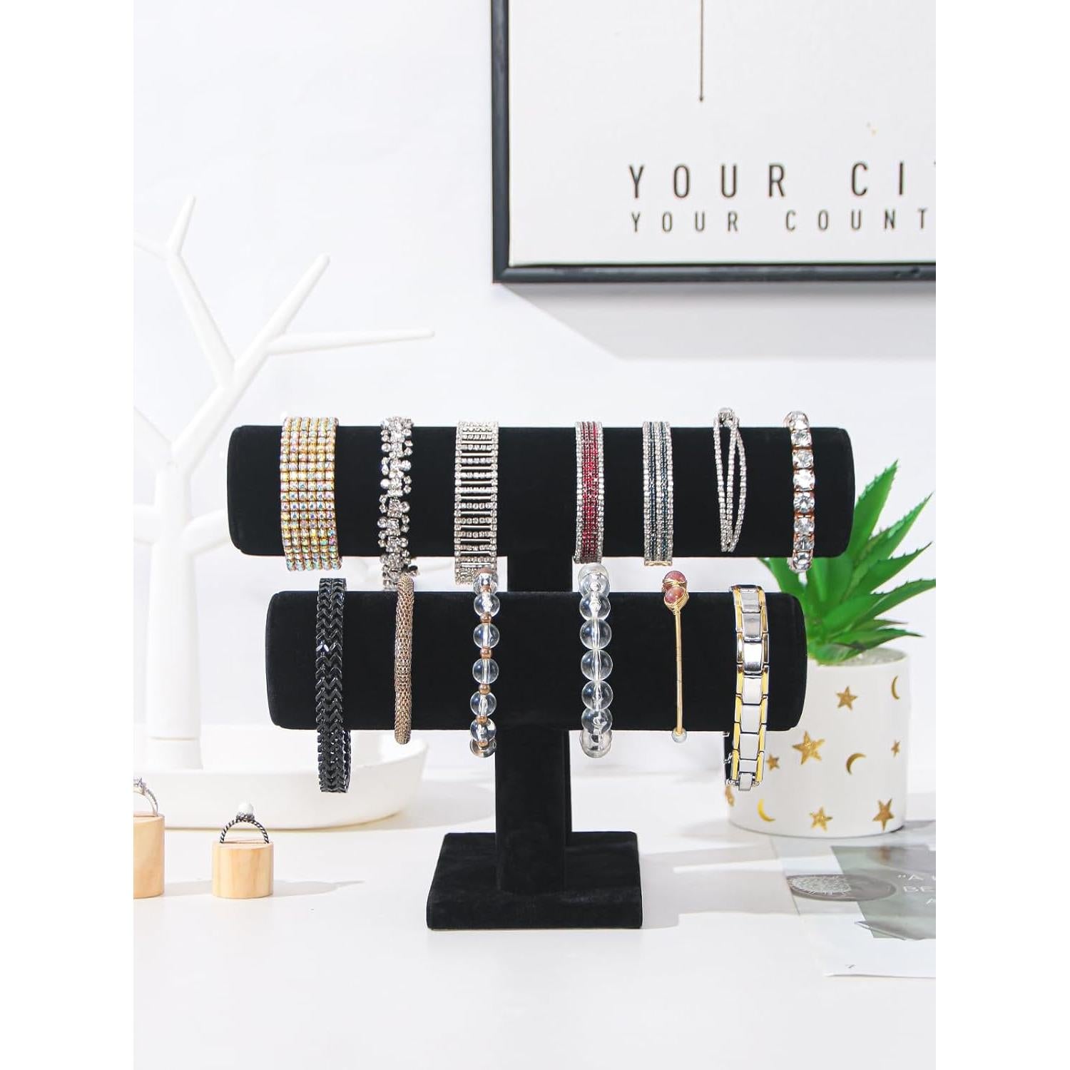 Soporte de exhibición de joyas Coward 2 niveles terciopelo negro